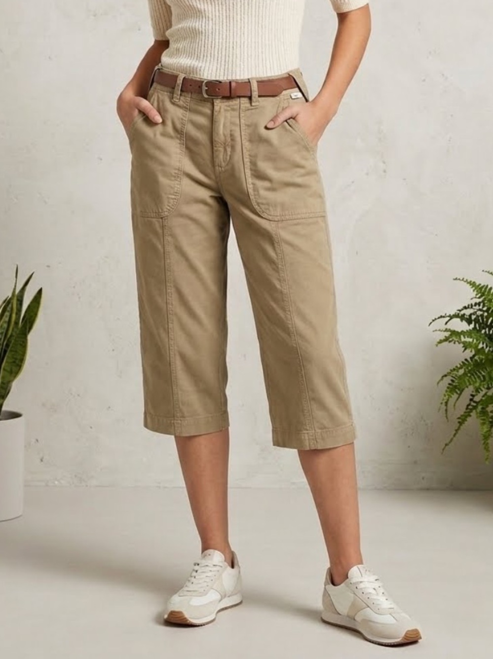 JOIE Gorpcore Khaki Utility Capri Pants Y2K Pedal Pushers Size 27
